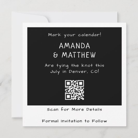 Save The Date Caméra instantanée Photo QR Code Mariage rétro (Dos)