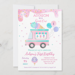 Save The Date Camion crème glacée Sweet One 1st Birthday Invitat