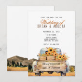 Save The Date Camion d'automne avec des tournesols (Devant / Derrière)