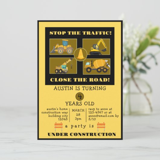 Save The Date Camions de construction | Parti Anniversaire de en (Debout devant)