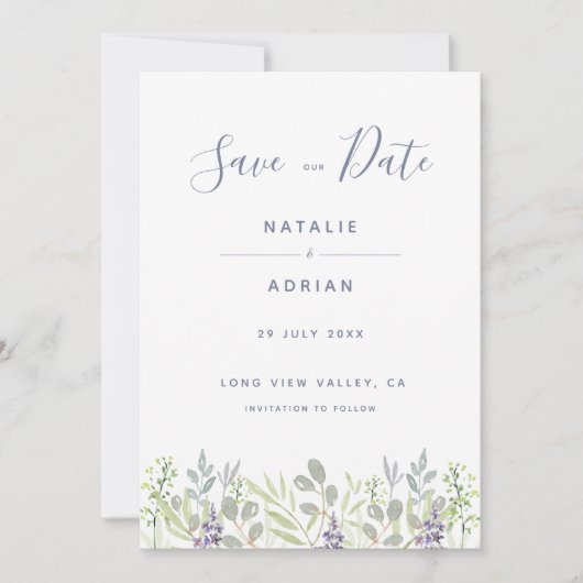 Save The Date Campagne rêveuse rustique romarin olive (Devant)