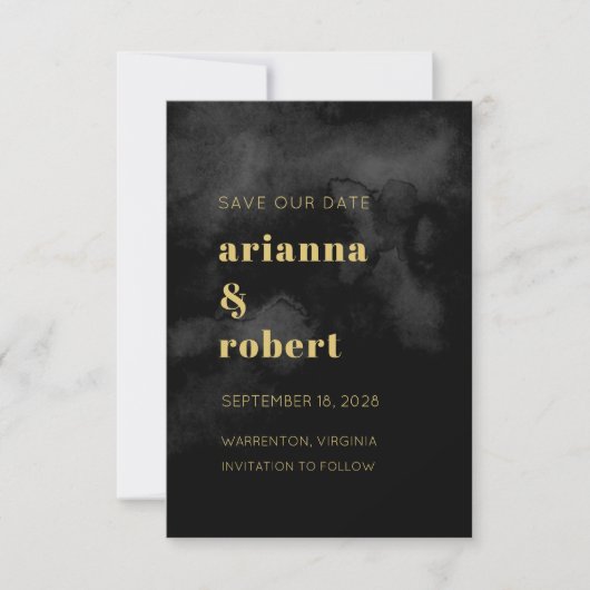 Save The Date Canvas d'aquarelle noire fumée Mariage d'or modern (Devant)