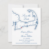 Save The Date Cape Cod Map Élégante Destination Mariage (Devant)