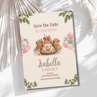 Save The Date Capybara Capy Fête Mignonne Rose Kawaii Fille Anni
