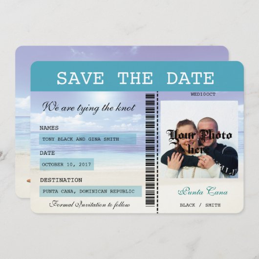 Save The Date Caraibes Dreamz Boarding Pass Enregistrer la date (Devant / Derrière)