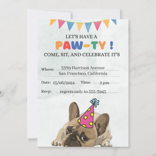 Save The Date Carlin Chien Anniversaire Fête Chiot Paw-ty Annive (Devant)