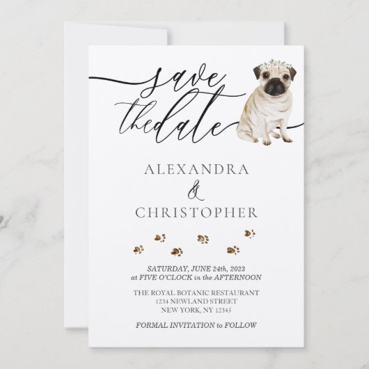 Save The Date Carlin Mariage de chiot script de calligraphie (Devant)
