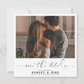 Save The Date Carré Black Calligraphie Script Mariage photo (Devant)