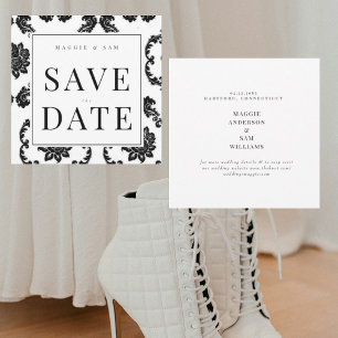 Save The Date Carré Black Mariage damassé Enregistrer la date