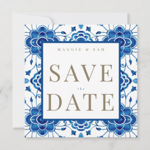 Save The Date Carré Méditerranéen Bleu Mariage Enregistrer la Da