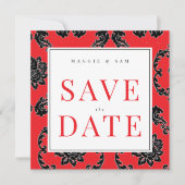 Save The Date Carré Red & Black Mariage damassé Enregistrer la d (Devant)
