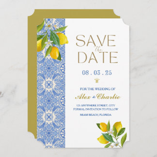 Save The Date Carreaux "Save the Date" et citrons Méditerranée