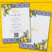 Save The Date Carrelage bleu blanc jaune méditerranéen Mariage c