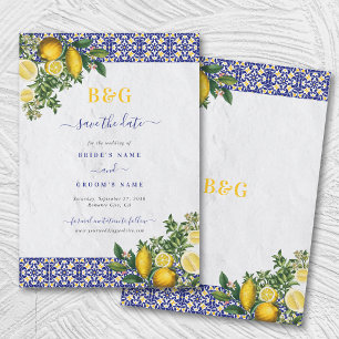 Save The Date Carrelage bleu blanc jaune méditerranéen Mariage c