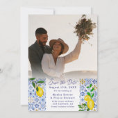 Save The Date Carrelage bleu italien aquarelle citron mariage (Dos)