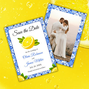 Save The Date Carrelage bleu italien méditerranéen Mariage photo