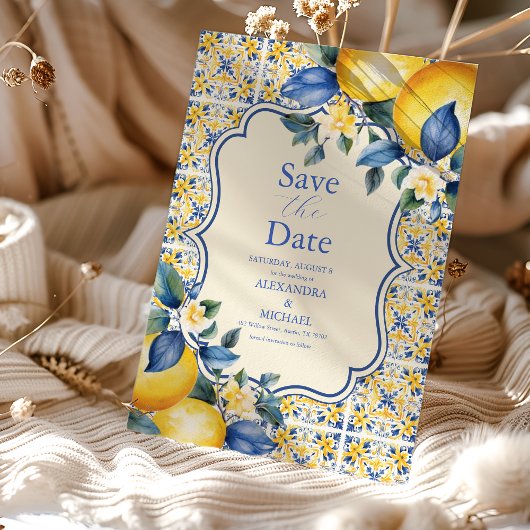 Save The Date Carrelage bleu méditerranéen italien et Mariage ci