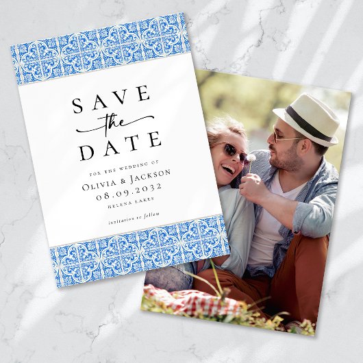 Save The Date Carrelage bleu méditerranéen Mariage photo