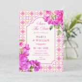 Save The Date Carrelage floral rose  (Debout devant)