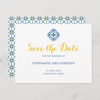 Save The Date Carrelage méditerranéen Aquarelle Mariage citron