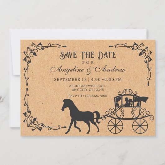 Save The Date Carrosse vintage avec cheval (Devant)