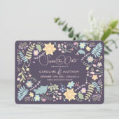 Save the date. Carte de Mariage rose violet (Debout devant)