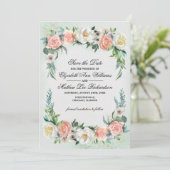 Save the date. Carte photo Mariage Rose romantique (Debout devant)