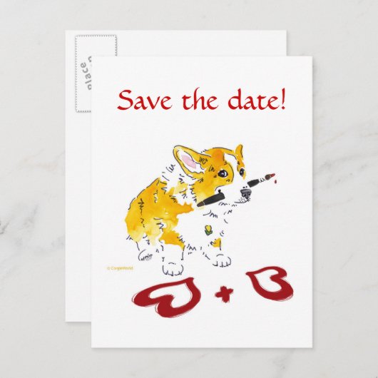 Save the date! Carte postale Corgi (Devant / Derrière)