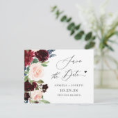 Save The Date (Carte postale numérique) Burgundy Blush Floral Ma (Debout devant)