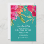 Save the date. Cartes florales Fuchsia Turquoise (Devant)