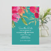 Save the date. Cartes florales Fuchsia Turquoise (Debout devant)