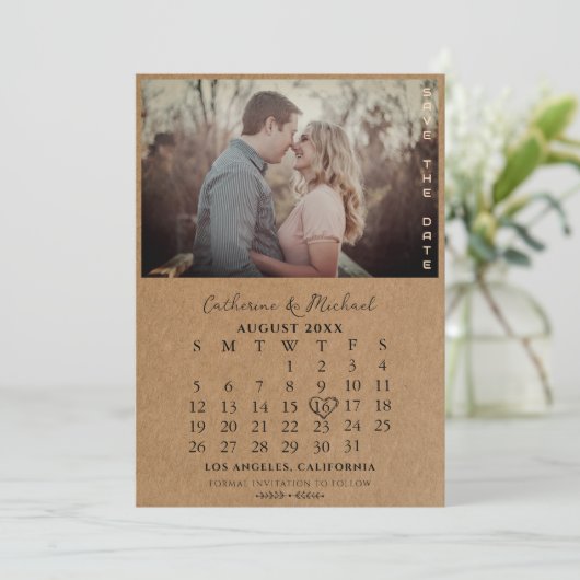Save The Date Carton Brown rustique Calendrier de date photo sim (Debout devant)