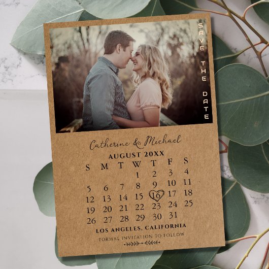 Save The Date Carton Brown rustique Calendrier de date photo sim