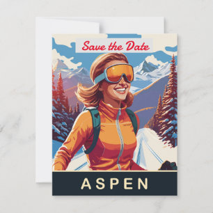 Save The Date Carton d'invitation de mariage d'hiver pour le ski