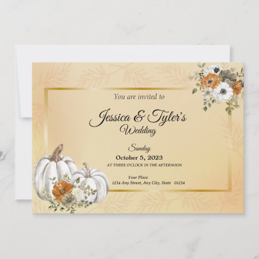 Save The Date Cartons de mariage automne blanc citrouille rouill (Devant)