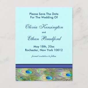 Save The Date Cartons d'invitation de mariage au paon bleu sarce