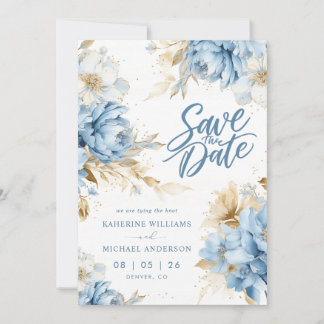 Save The Date Cartons d'invitation Pastel Bleu Blanc Fleur Enreg