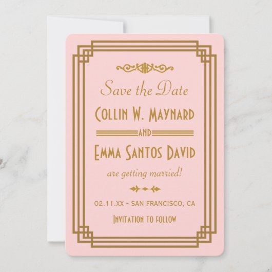 Save The Date Cartons d'invitation Simple Rose Art Déco pour ann (Devant)