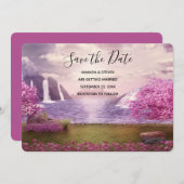 Save The Date Cascades et cerisiers autour d'un lac Mariage (Devant / Derrière)