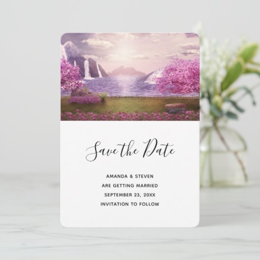 Save The Date Cascades et cerisiers autour d'un lac Mariage (Debout devant)