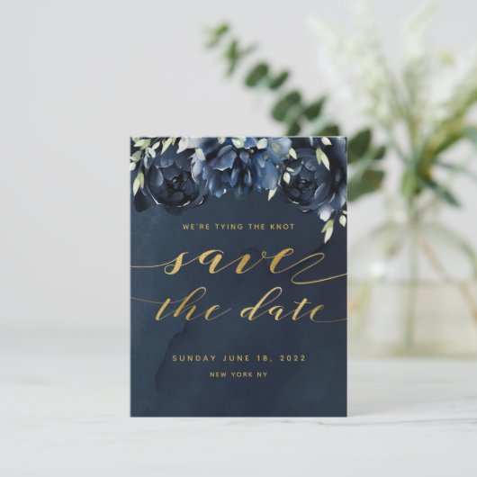 Save The Date Cascading Peonies Gold Wedding Enregistrer La Cart (Debout devant)