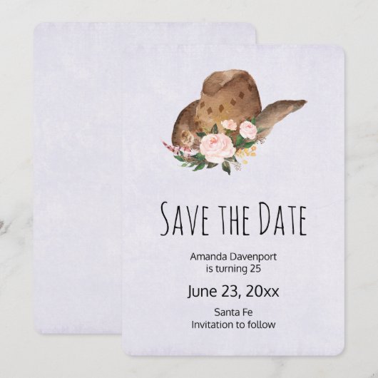 Save The Date Casquette Brown Cowgirl avec fleurs roses (Devant / Derrière)