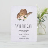 Save The Date Casquette Brown Cowgirl avec fleurs roses (Debout devant)