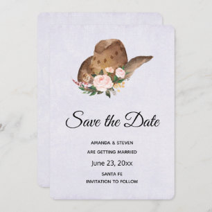 Save The Date Casquette Brown Cowgirl avec fleurs roses