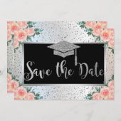 Save The Date Casquette de remise des diplômes argentée, Fleurs (Devant / Derrière)