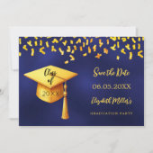 Save The Date Casquette d'or bleu marine confetti Graduation Par (Devant)