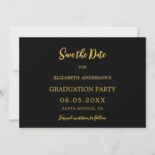 Save The Date Casquette d'or noir confetti Graduation Party (Dos)