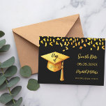 Save The Date Casquette d'or noir confetti Graduation Party<br><div class="desc">A Enregistrer la carte de date pour une fête de remise de diplômes. Devant : Un arrière - plan noir, un texte doré. Modèles pour un nom et une date. Le nom et le texte : Save the Date sont écrits avec un script de style manuscrit moderne. Avec un faux...</div>