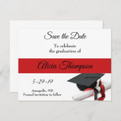 Save The Date Casquette noire et rouge et Tassel personnalisé (Devant / Derrière)