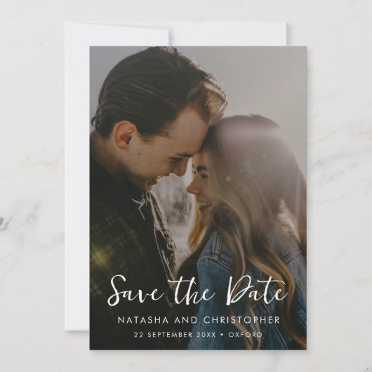 Save The Date Casual Handwritten Overlay Vertical Photo QR Code  (Devant)
